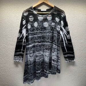 Jess & Jane Tunic Top Women's L Art to Wear Geometic Sheer sleeves Boho USA Made